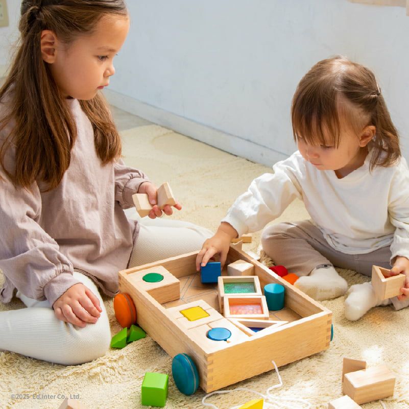 デザインつみき  幼児教室監修 タイヤ付木箱 大満足の41pcs