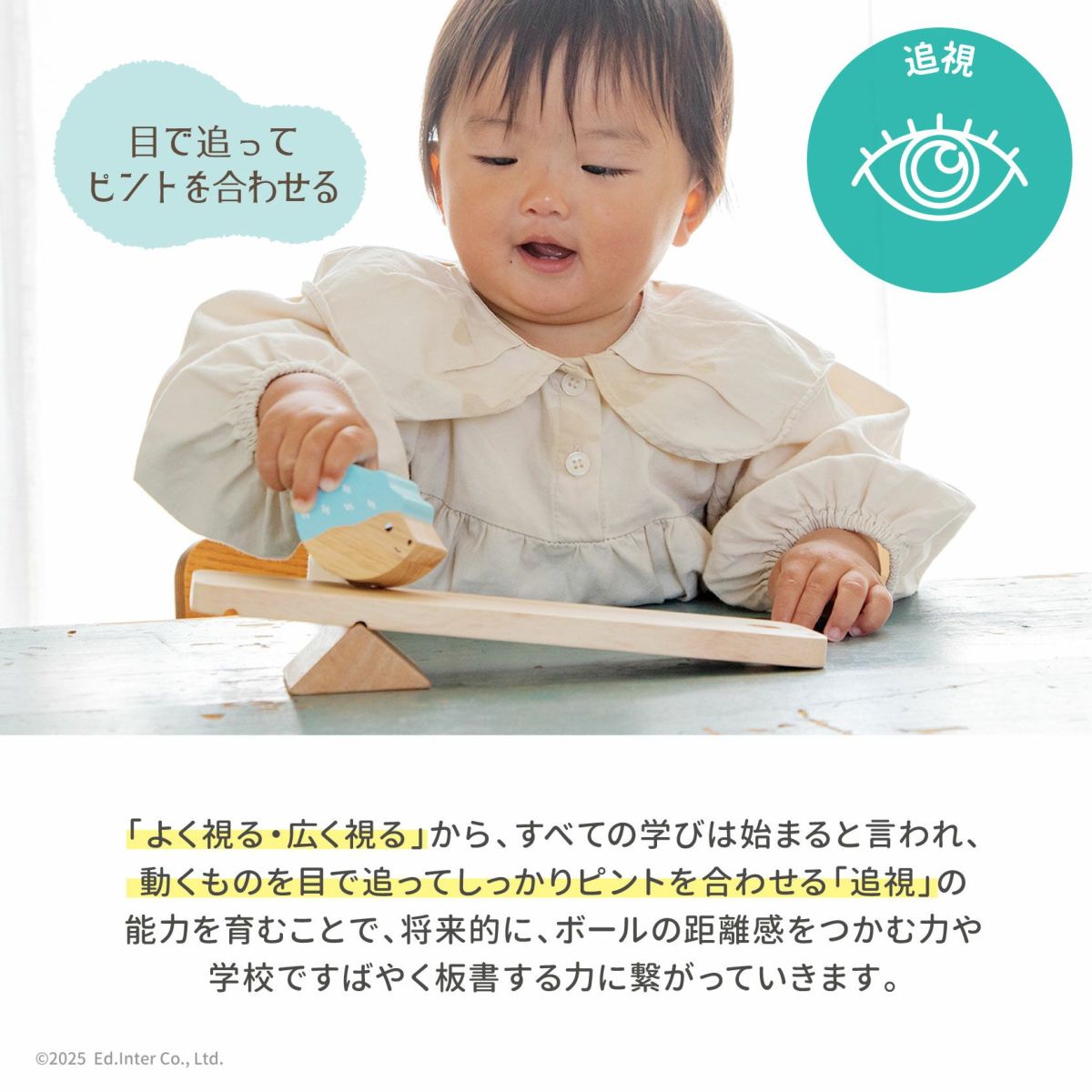 GENIの木製知育玩具で「追視」を育む とことこスロープトイ ハリー